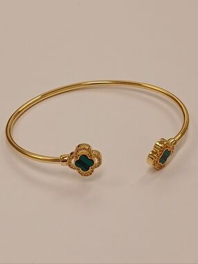 NEW Gold Filled Adjustable Bangle Bracelet with Green Clover Accents Goldoro